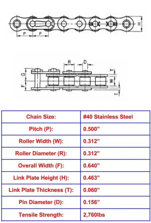 #40 Stainless Steel Roller Chain - 10ft Box
