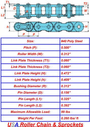 40 Poly Steel Chain | 40 Poly Steel Roller Chain - 10ft Box