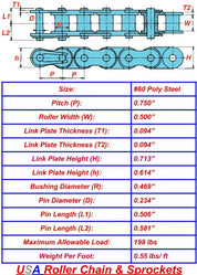 60 Poly Steel Chain | 60 Poly Steel Roller Chain - 10ft Box