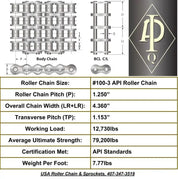 API Certified #100-3 Cottered Roller Chain - 10ft Box