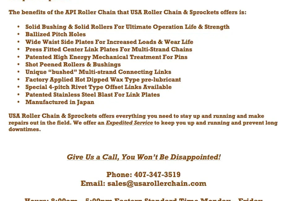 API Certified #100-3 Cottered Roller Chain - 10ft Box