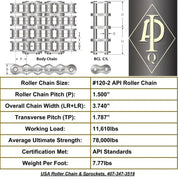 API Certified #120-2 Cottered Roller Chain - 10ft Box