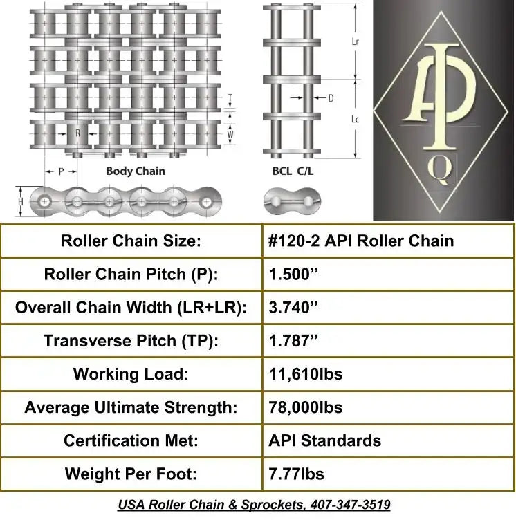 API Certified #120-2 Cottered Roller Chain - 10ft Box