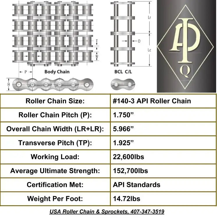 API Certified #140-3 Cottered Roller Chain - 10ft Box