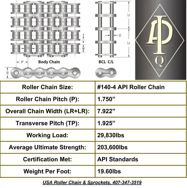 API Certified #140-4 Cottered Roller Chain - 10ft Box