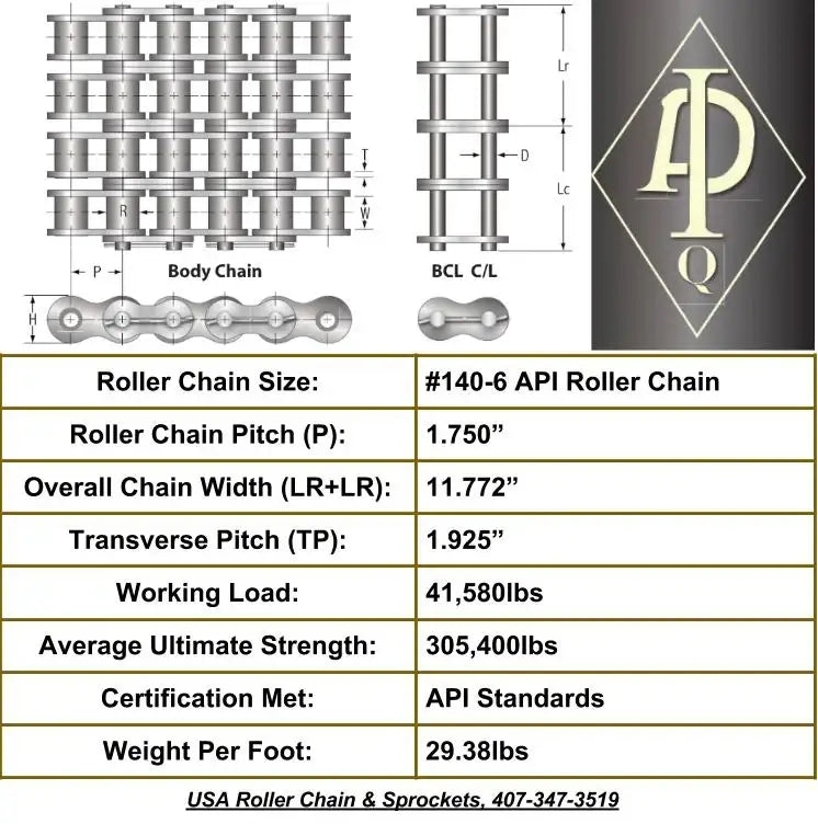 API Certified #140-6 Six Strand Cottered Roller Chain - 10ft Box
