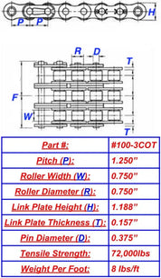 Economy Plus #100-3 Triple Strand Cottered Roller Chain - 10ft Box