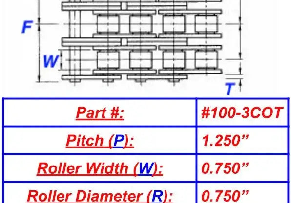 Economy Plus #100-3 Triple Strand Cottered Roller Chain - 10ft Box