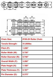 #100H-2 Heavy Double Strand Roller Chain - 10ft Box