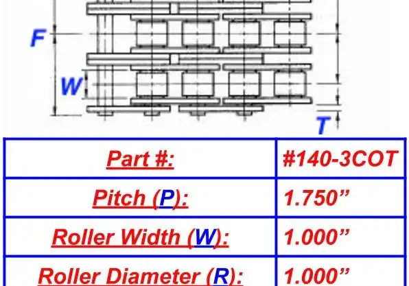 Economy Plus #140-3 Triple Strand Cottered Roller Chain - 10ft Box