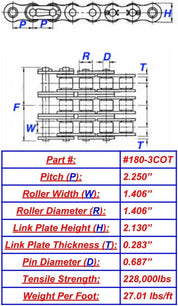 Economy Plus #180-3 Triple Strand Cottered Roller Chain - 10ft Box