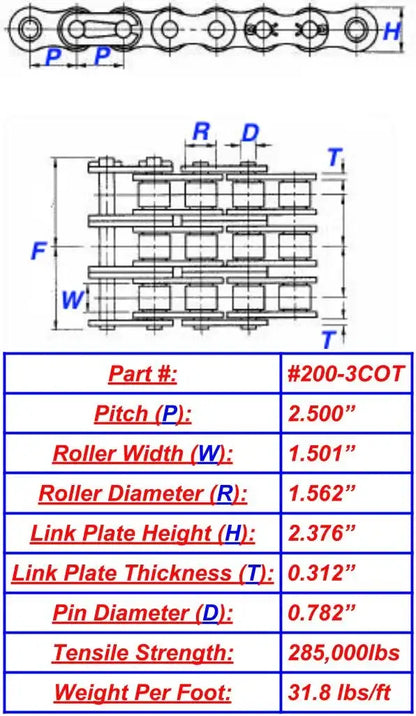 Economy Plus #200-3 Triple Strand Cottered Roller Chain - 10ft Box