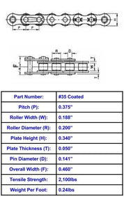 Economy Plus #35 Corrosion Resistant Coated Roller Chain - 10ft Box