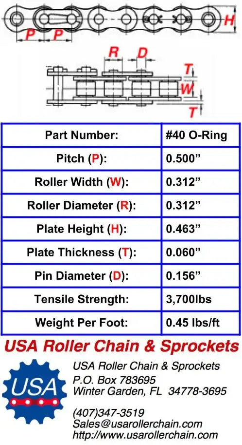 #40 O-Ring Roller Chain - 10ft Box