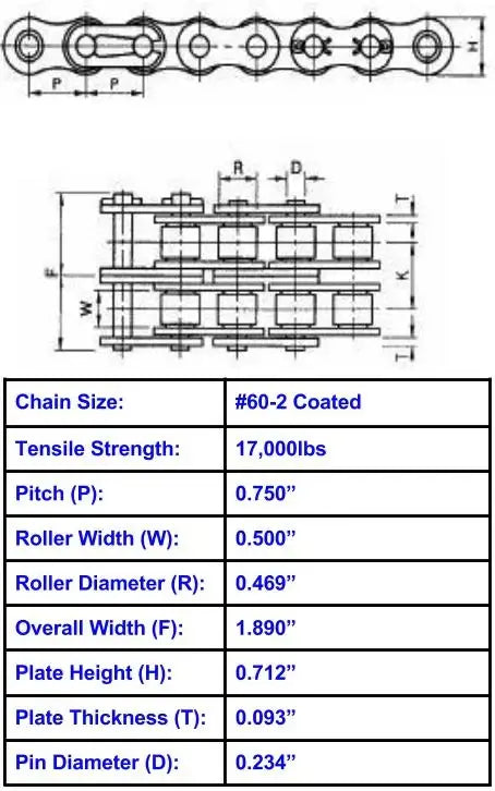 Economy Plus #60-2 Double Strand Corrosion Resistant Coated Roller Chain - 10ft Box