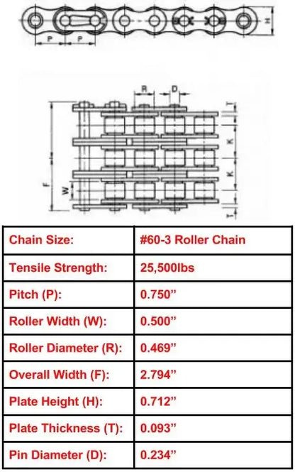 Economy Plus #60-3 Triple Strand Roller Chain - 10ft Box