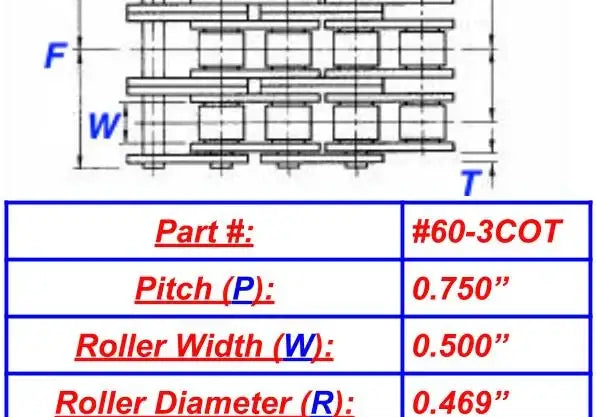 Economy Plus #60-3 Triple Strand Cottered Roller Chain - 10ft Box