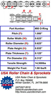 #80 O-Ring Roller Chain - 10ft Box