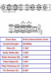 Economy Plus #140 Cottered Roller Chain - 10ft Box