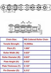 Economy Plus #80 Cottered Roller Chain - 10ft Box