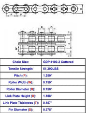 General Duty Plus #100-2 Cottered Roller Chain - 10ft Box