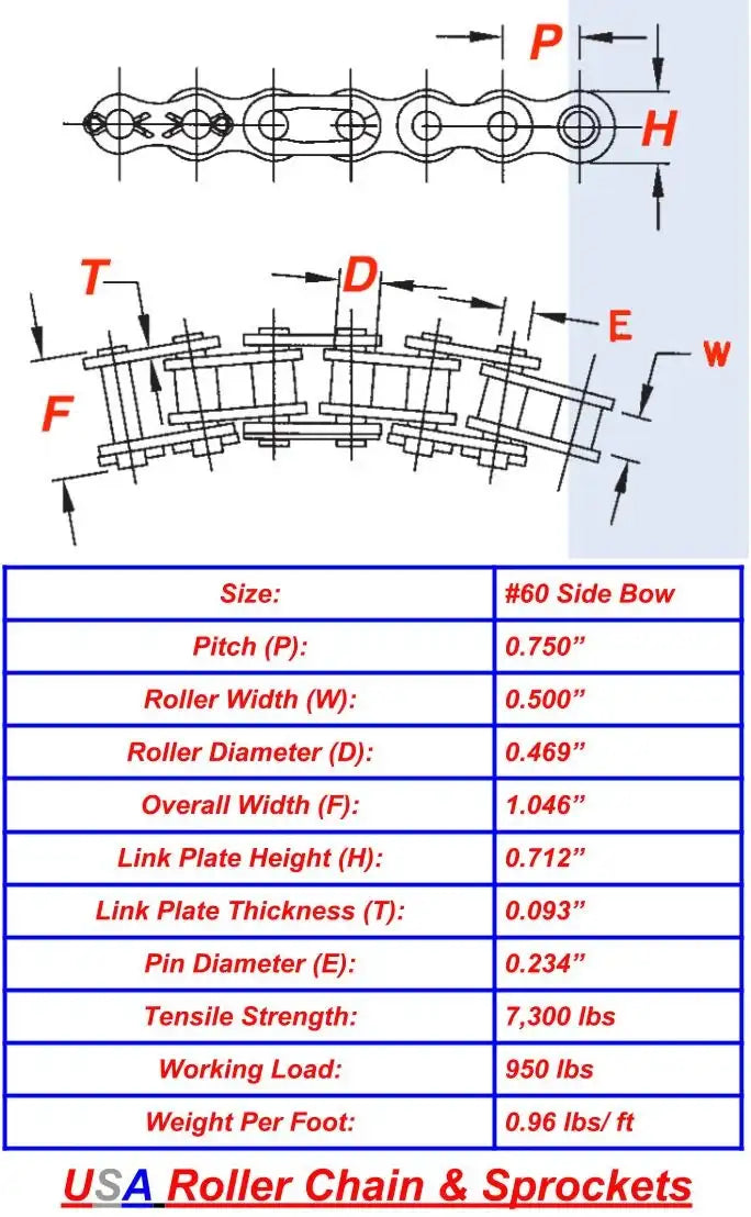 Premium 60 Side Bow Roller Chain 10ft Box