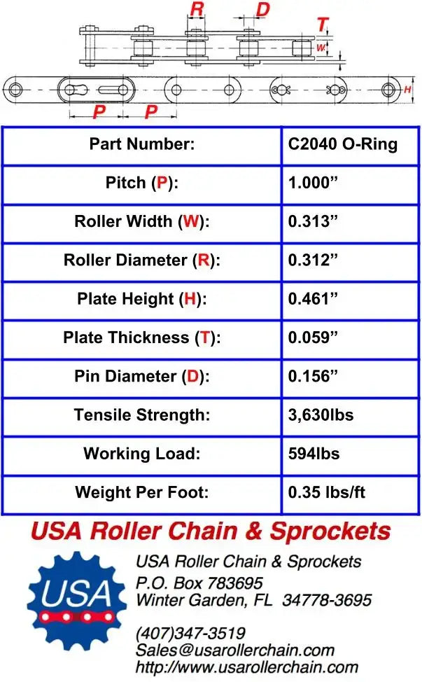 Premium C2040 O-Ring Roller Chain - 10ft Box