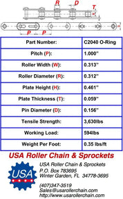 Premium C2040 O-Ring Roller Chain - 10ft Box