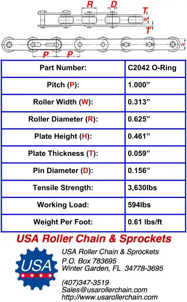 Premium C2042 O-Ring Roller Chain - 10ft Box