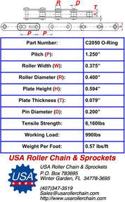 Premium C2050 O-Ring Roller Chain - 10ft Box
