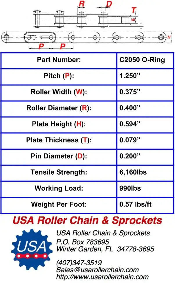 Premium C2050 O-Ring Roller Chain - 10ft Box