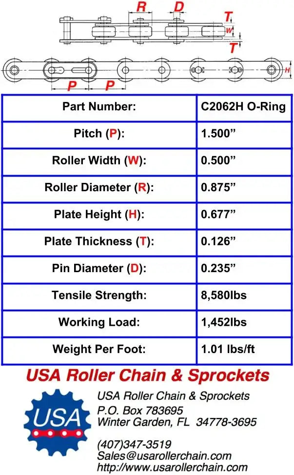 Premium C2062H O-Ring Roller Chain - 10ft Box