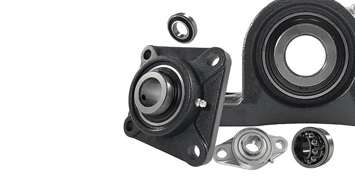 Mechanical bearing components on a white background