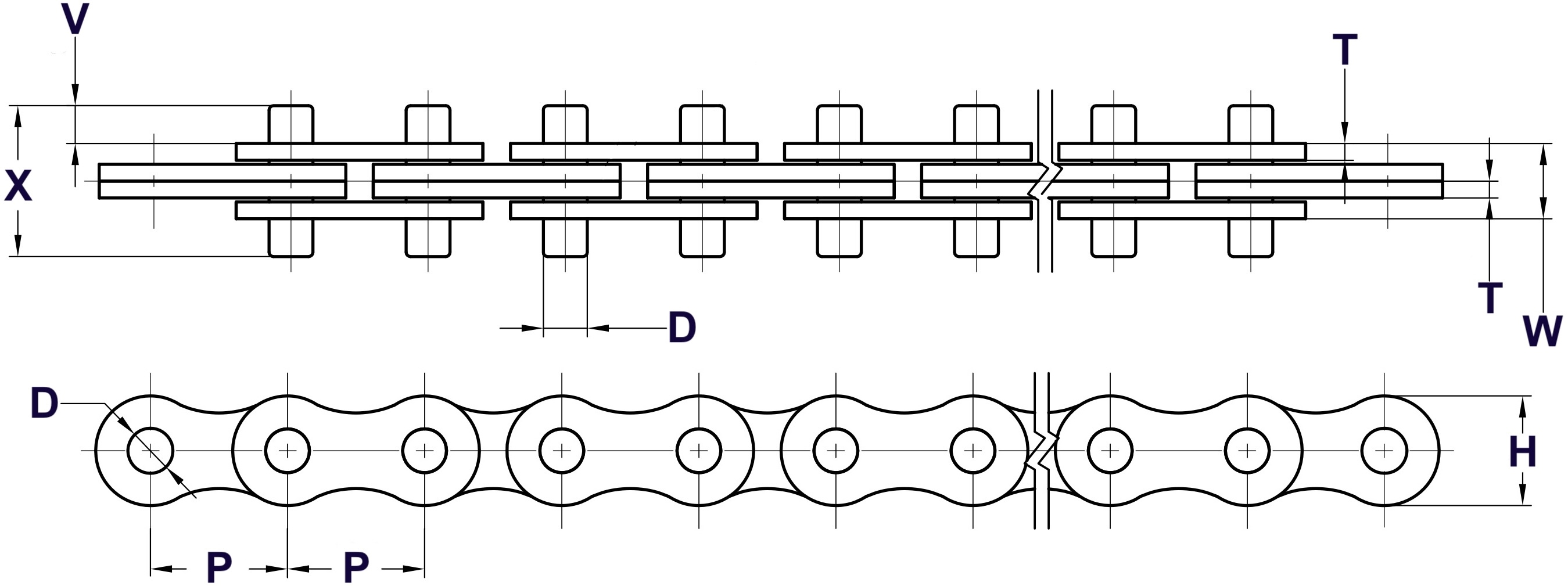 60WR 3/4" Wrench Chain Dimensions